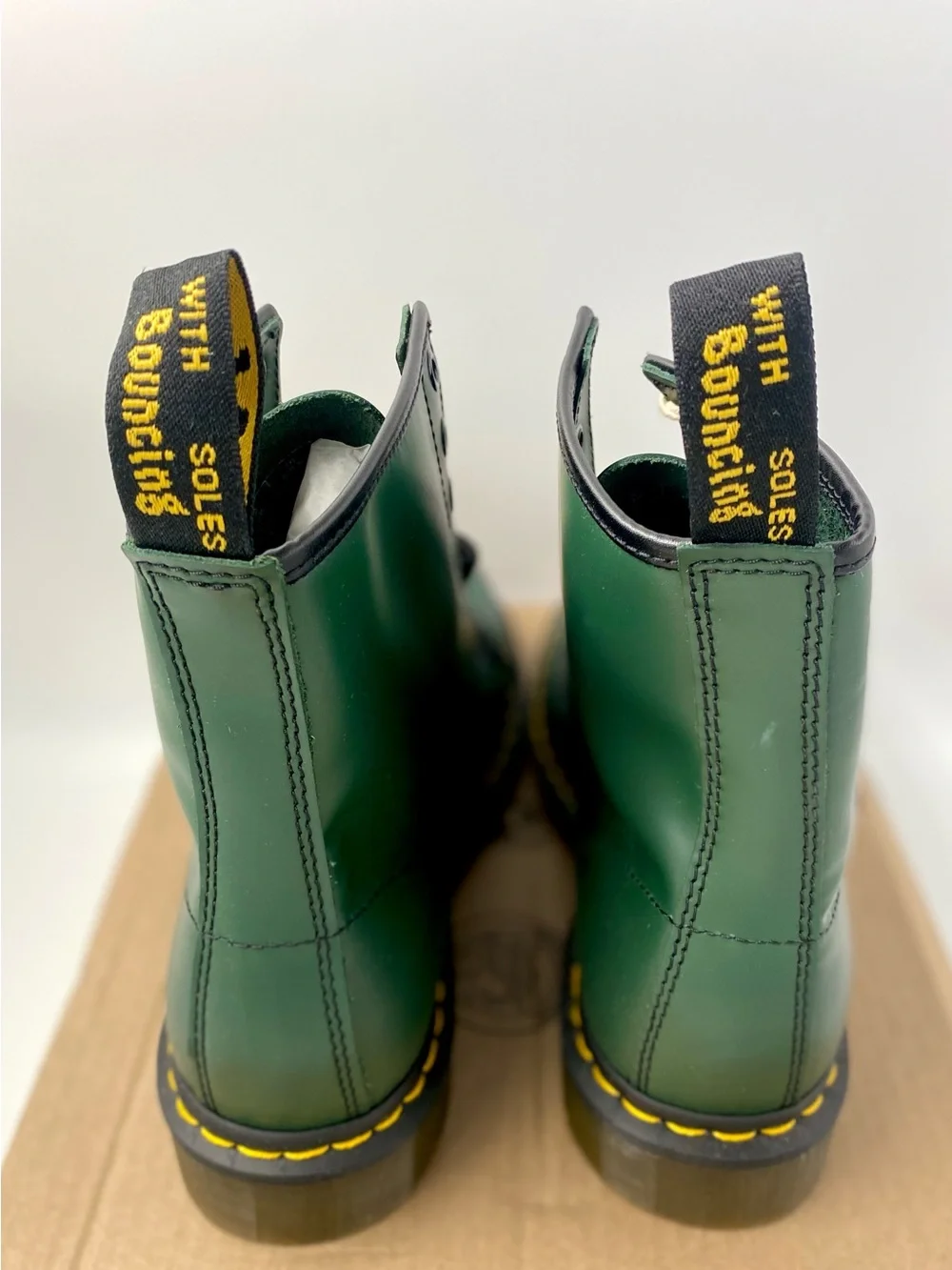 Dr. Marten’s 1460 Green Lace-Up Leather Boots w/ Yellow Stitching, Size 10 Men’s